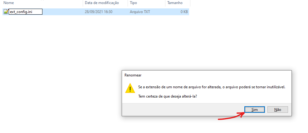 Confirme a alteração da extensão Windows Explorer (Windows 10)