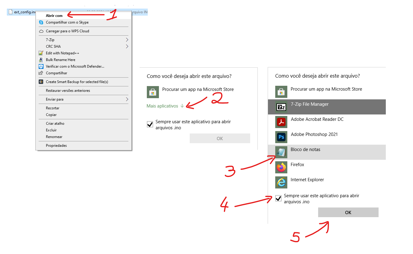 Associando um editor aos arquivos .ini Windows Explorer (Windows 10)